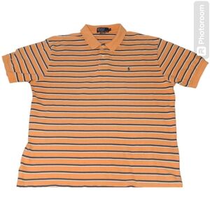 Vintage POLO by Ralph Lauren Polo Shirt Men's XL Orange White Blue Stripes flaw‎